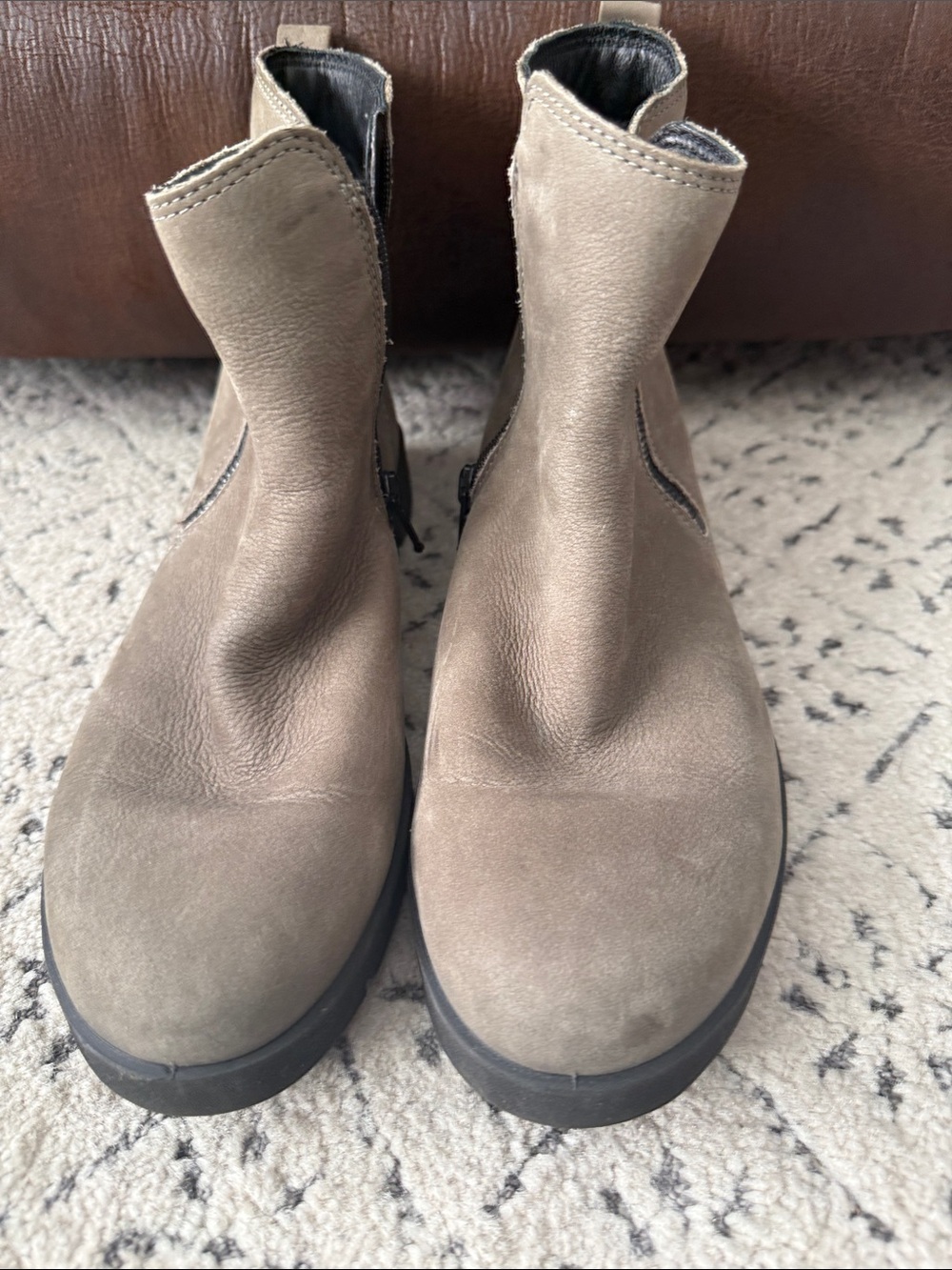 Ecco Women’s Chukka Boots in Taupe Suede The color is a light grey green taupe
